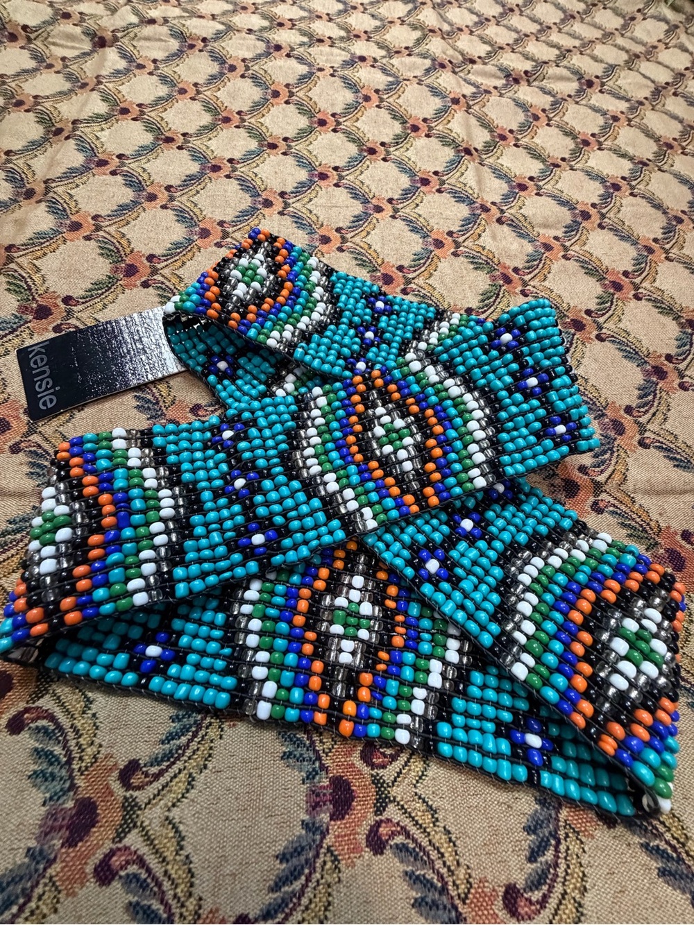 Kensie Turquoise Multicolor Beaded Waist Belt